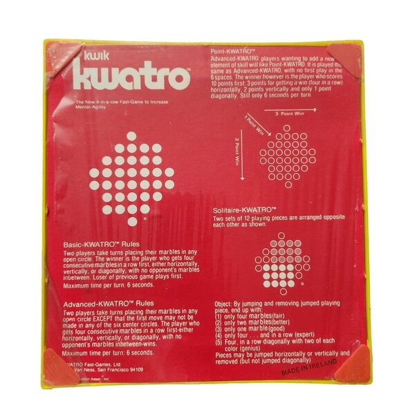 Vintage Loren Dunton KWATRO 4-In-A-Row Marble Game 2 Players Ages 8 to 88 - Picture 3 of 6